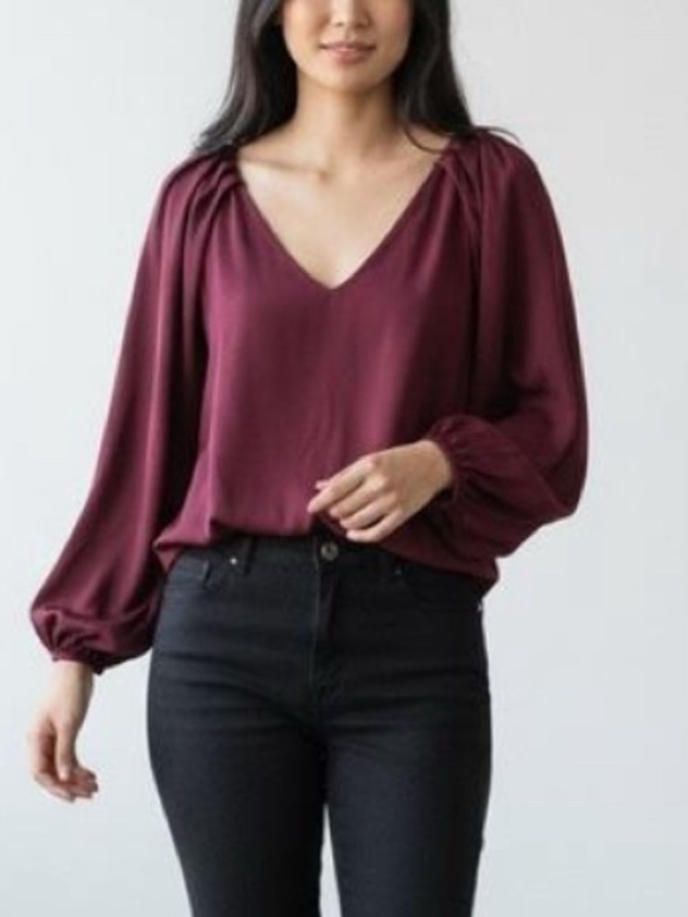 Amanda Uprichard Maroon V-Neck Blouse